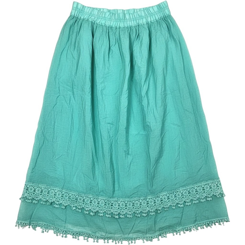 Krazy Kat Lace-Hem Midi Boho‎ Teal Skirt Resortwear Women's Size Medium